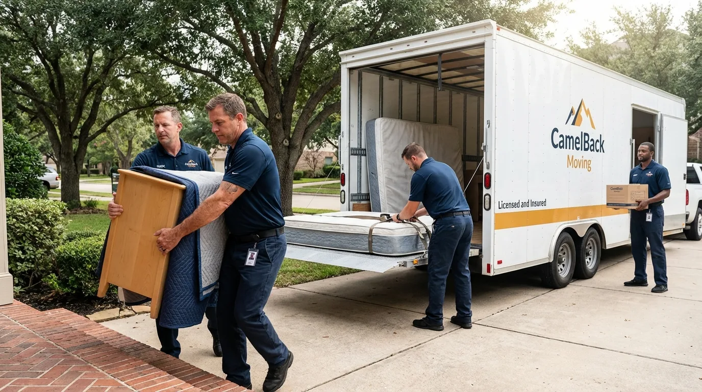 Crew loading residential truck for cross-state move from Midlothian, IL